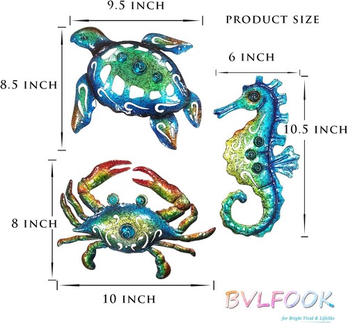 BVLFOOK Metall Meeresschildkröte Seepferdchen Krabbe Strand Thema Badezimmer Wandbild Dekor, Oce - Bild 3 von 3