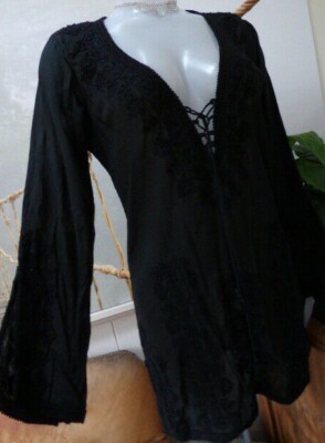 Melissa Odabash M beaded embroidery kaftan NEW black cotton beach dress tunic