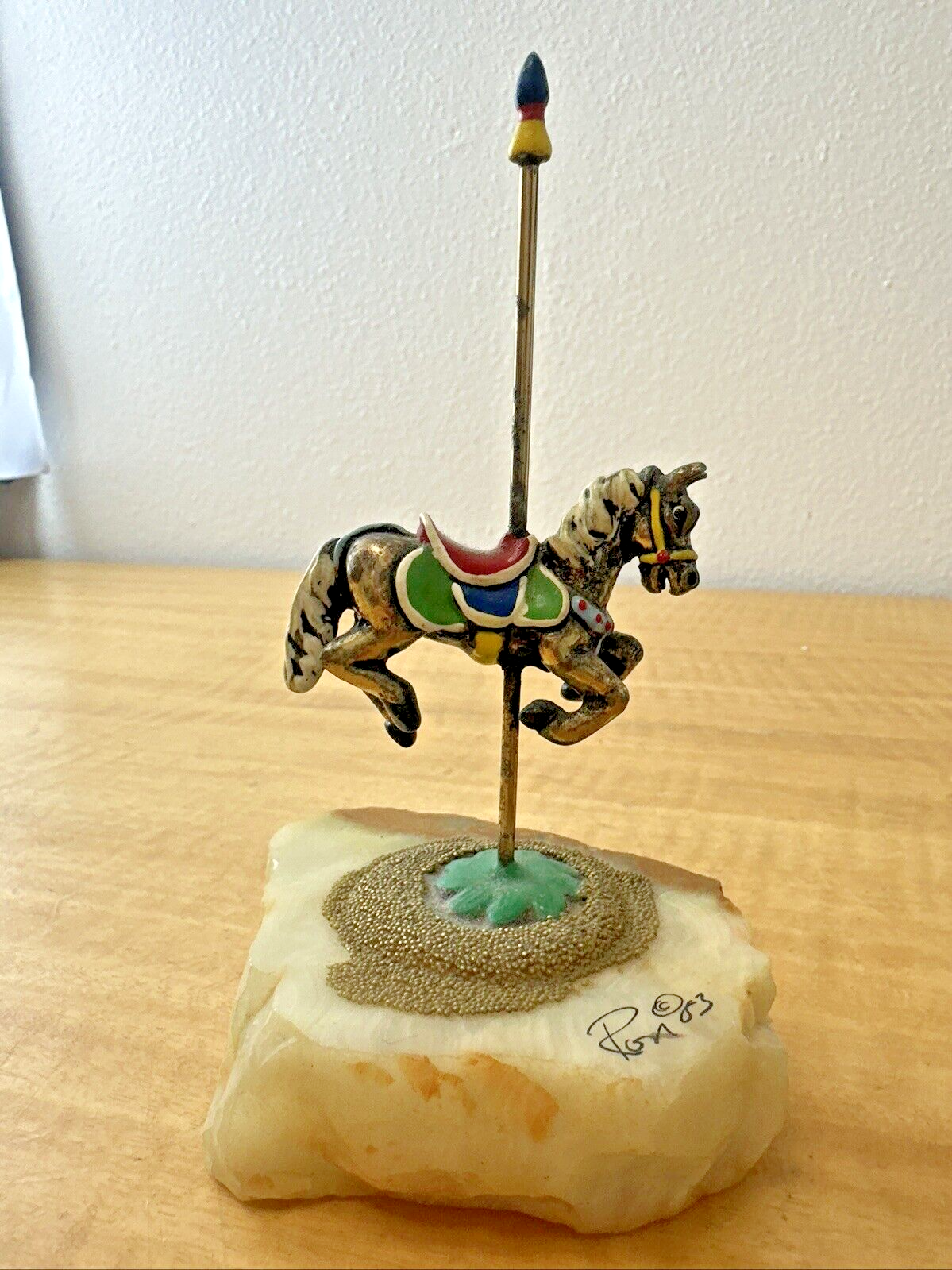 Ron Lee 1983 Carousel Horse Onyx Marble Base  Signed 6