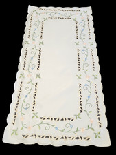 Vintage Table Doily Runner Dresser Scarf Embroidered Floral 33"x16"