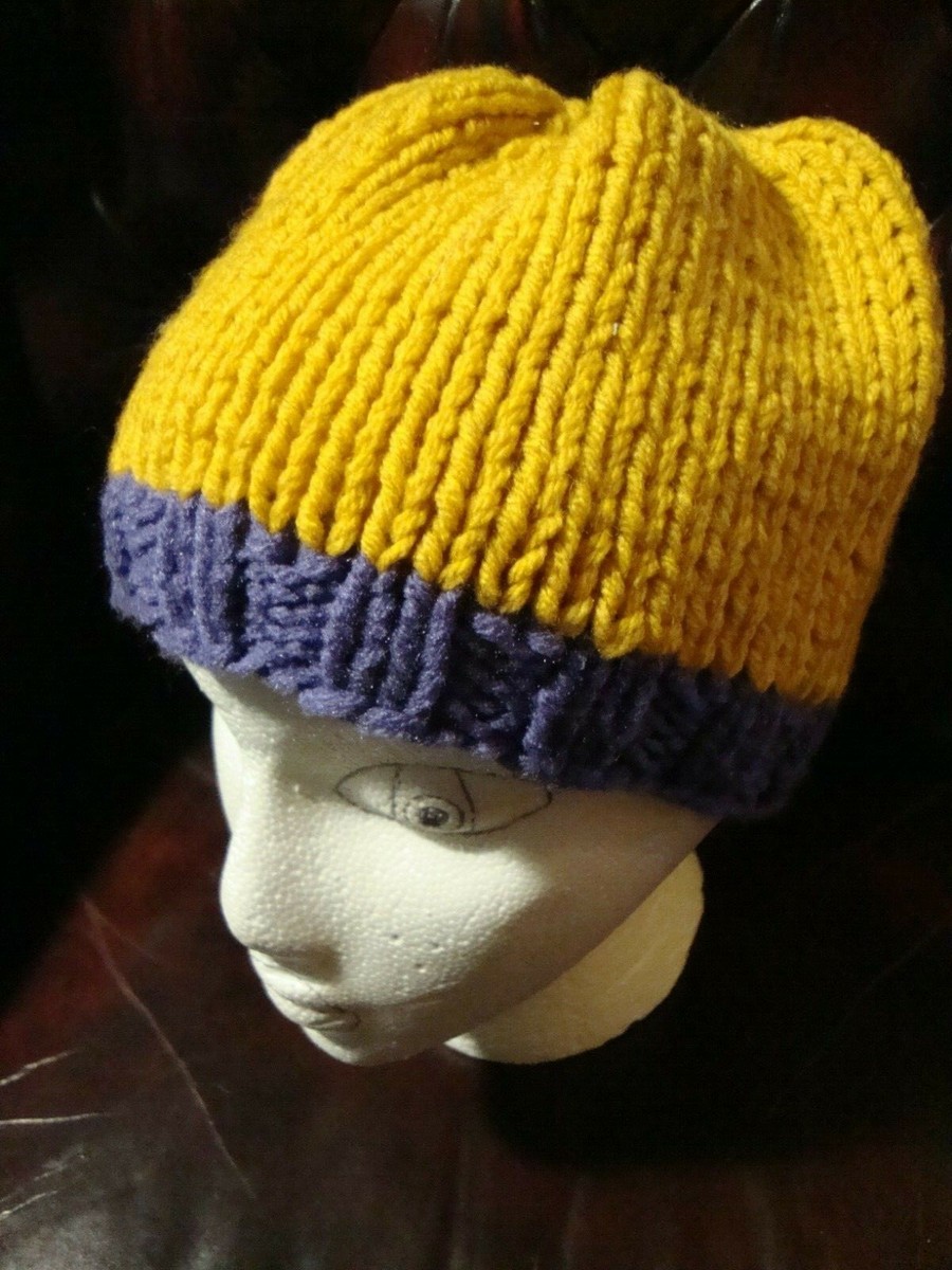 Women's Winter Warm Hand Knitted Crochet Yellow/Purple Beanie Hat