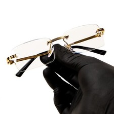 Vintage Clear Lens Gold Wire Frame Rimless Hip Hop Retro Fashion Glasses