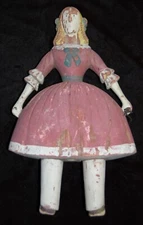 Antique Hand Carved Primitive Folk Art Sculpture Girl Pink Dress 17" Painted #49