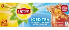 4 Pack Lipton Family Sized Iced Unsweetened Black Tea, Decaffeinated, Tea Bags