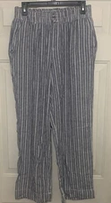 Briggs Womens Blue Striped Linen Blend Pull On Pants Size M With Pockets