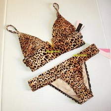 Victorias Secret Swim V-Hardware Top Bikini Set XS/S Brazilian Bottom Leopard