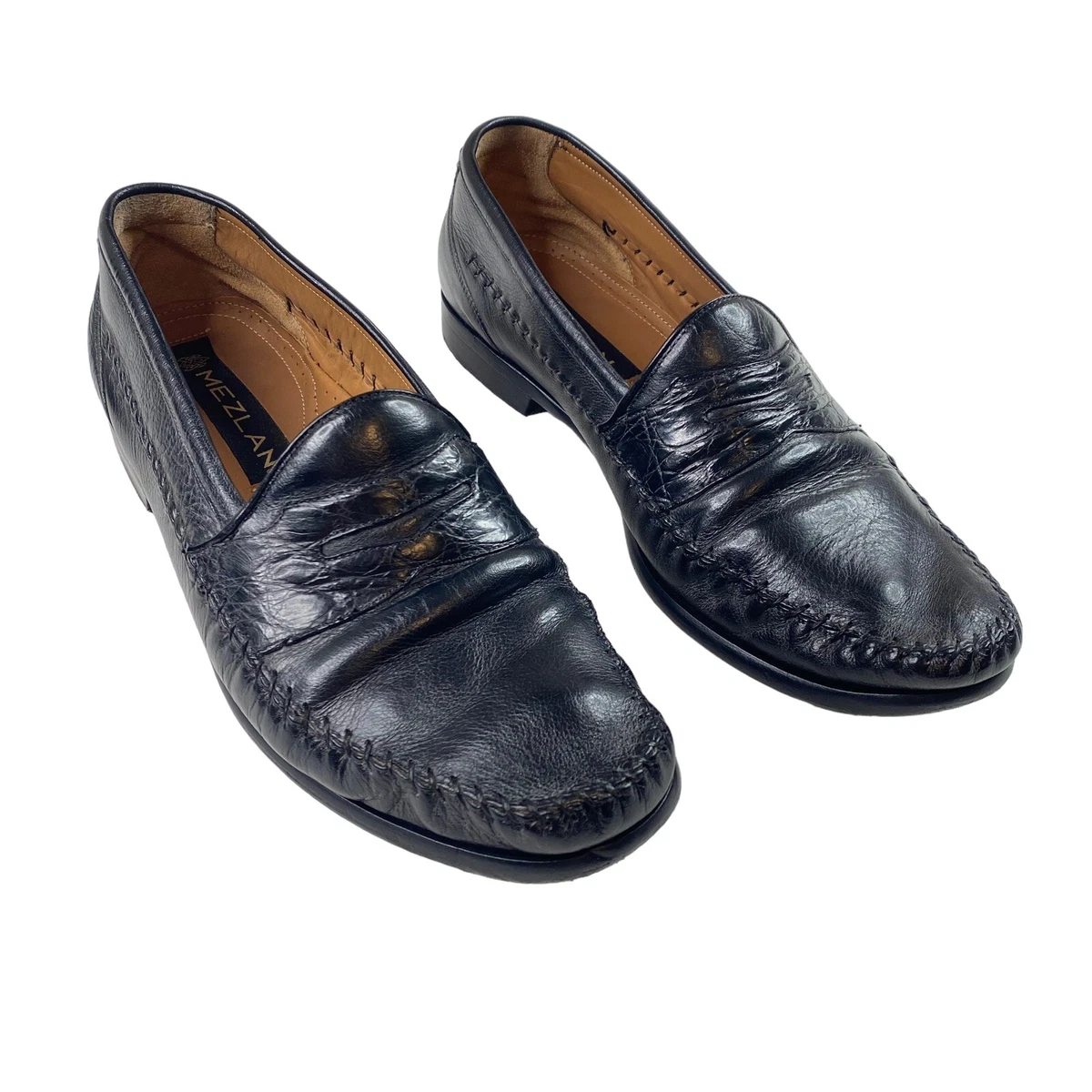 Mezlan Loafers Black Genuine Crocodile Leather Slip On Shoes Men Size 9.5 M