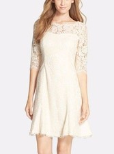 Eliza J Embroidered Mesh Lace Fit & Flare Dress Ivory - Size 8