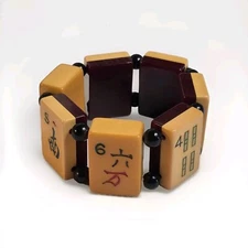 Bakelite Bracelet Mahjong Tiles Cherry Red Backs Butterscotch Simichrome  Tested