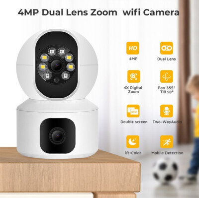 Wifi IP Security Camera 2K 4MP Dual Lens Baby Monitor CCTV Wireless Camera(iCSee