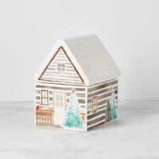 Lenox China Christmas BALSAM LANE Cabin Cookie Jar - N/O