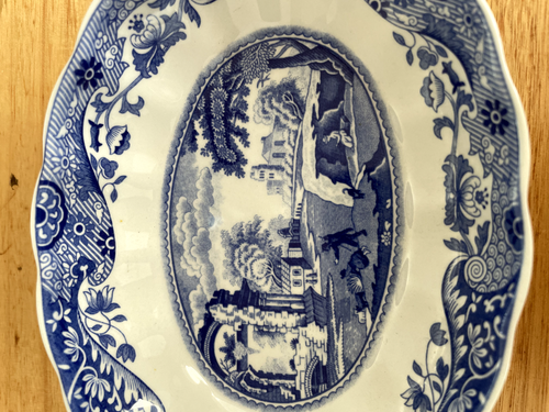 RARE SPODE BLUE ITALIAN Oval Fluted Trinket Dish -Made In England - Picture 4 of 7