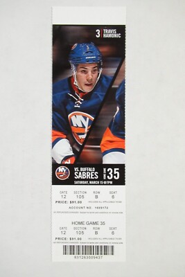 NEW YORK ISLANDERS VS BUFFALO SABRES 3/15/2013-14 FULL TICKET ~ TRAVIS HAMONIC