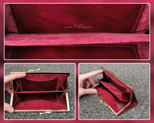 Burgundy Calf Leather Purse, Notes, Cards & Coins, Kiss Clasp, Vintage Retro - Picture 9 of 13