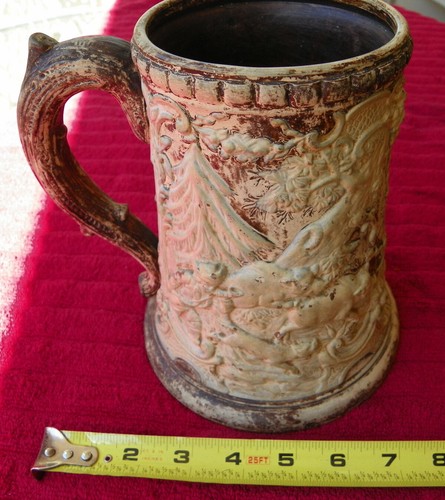 BEER STEIN 7 1/4" STONEWARE HUNTER WITH SWORD DOG-BOAR DEER JOHANN MARESCH  - Picture 3 of 13