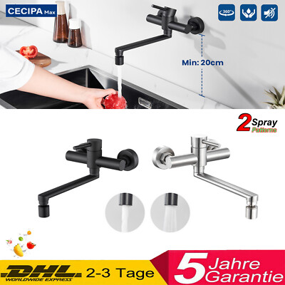 Wandmontage Küchenarmatur Edelstahl - 360° Drehbarer Einhebelmischer Für Mehr Platz