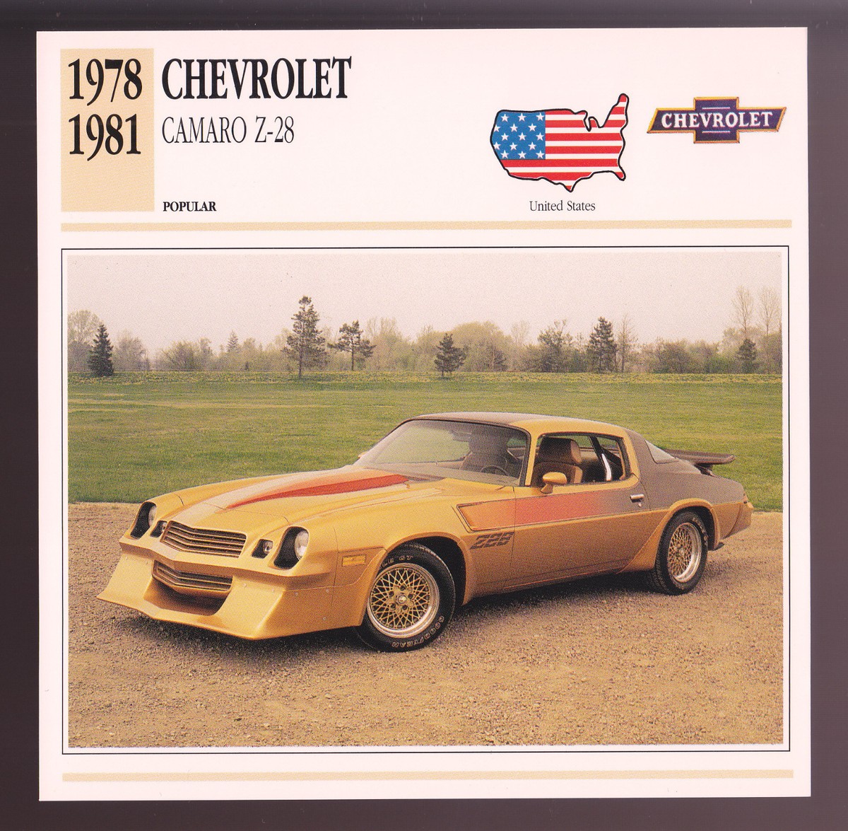 1978-1981 Chevrolet Camaro Z-28 Z28 Car Photo Spec Sheet Info CARD
