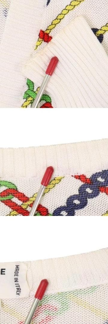 CELINE Cotton V-Neck Chain Patterned Cardigan Off… - image 8