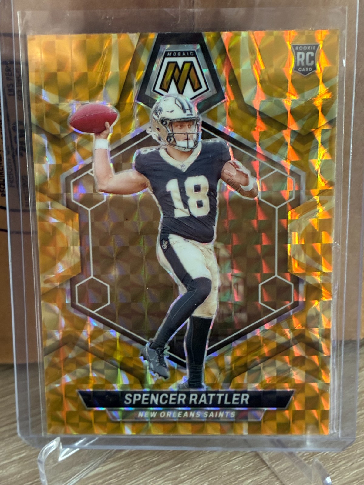 2024 Panini Mosaic Saints Spencer Rattler #393 Reactive Yellow Mosaic Prizm