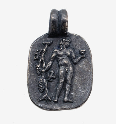 Ancient Roman Greek God Dionysus Bacchus God of Wine Silver Pendant Artifact