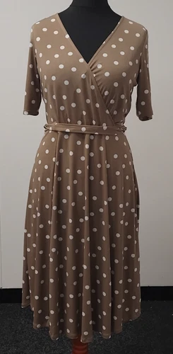 Principles Taupe Polka Dot Wrap Jersey Dress Belted Detail UK 14 Smart Chic