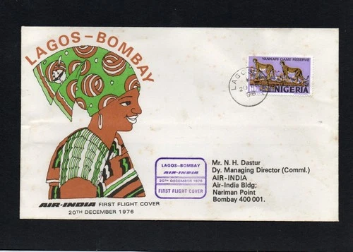 NIGERIA INDIA - 1976 - AIR INDIA - FIRST FLIGHT COVER - WITH LAGOS & BOMBAY CDS