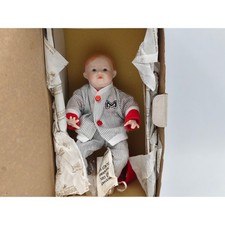 Ashton-Drake Galleries Porcelain Baby Boy Doll Baseball Uniform Pinstripe Boxed