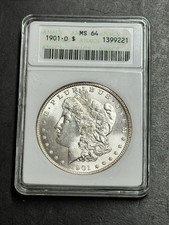 1901 O Morgan Silver Dollar Graded ANACS MS64 Old Soapbox Holder BU Coin (1592)