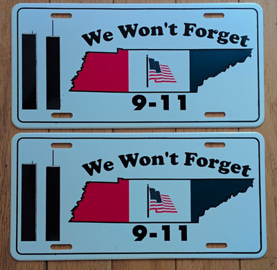 Lot of 2 Tennessee 9-11 ''We Won't Forget'' License Plate World Trade Center NYC