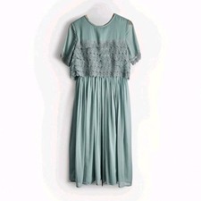 Asos Women's Dress Size 6 Chiffon Flowy Lace Bodice Dusty Green Short Sleeve