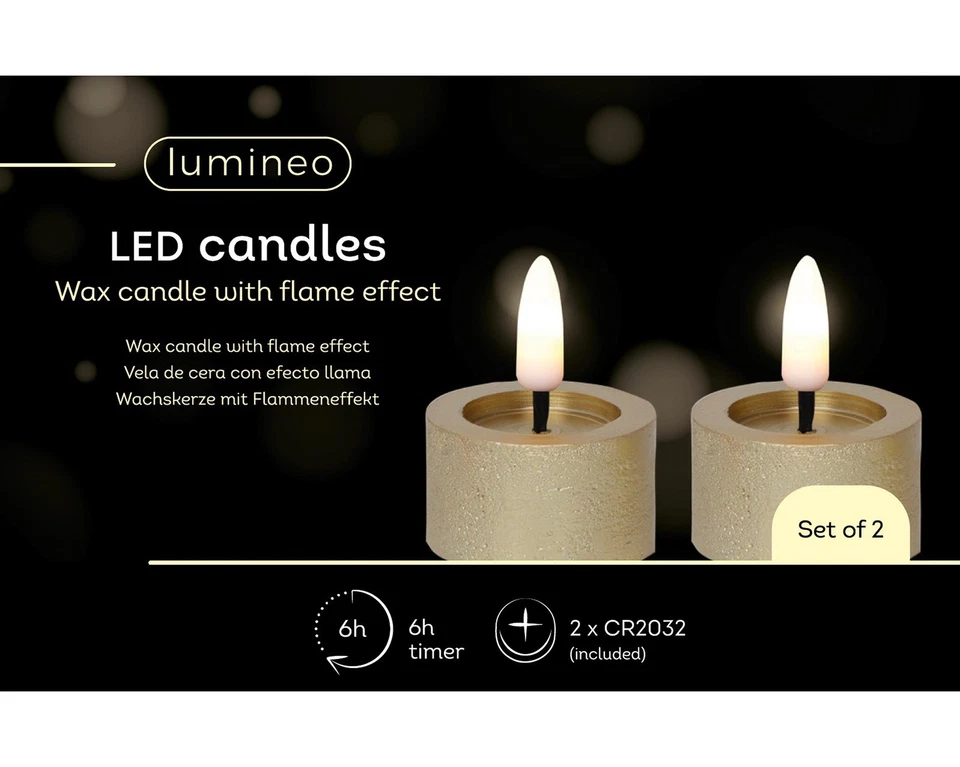 2 LED Teelichter 4x5cm Wachskerzen Timer Flammenlose Tischkerzen Wachs Gold - Bild 3 von 3