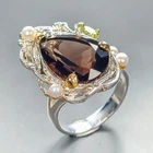 Antique 15 ct Natural Smoky Quartz Ring 925 Sterling Silver Size 8.5 /R457185