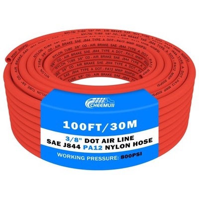 CheeMuii 100 FT 3/8'' DOT Air Line Red 3/8 PA12 Nylon 3/8''OD-100FT, 