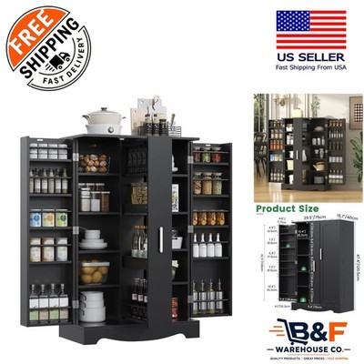 Stylish 47'' Kitchen Pantry Cabinet - Adjustable Shelf & Anti-Tipping Safety