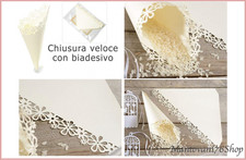 Coni lancia riso per matrimoni carta color ecru e pizzo in confezione da 50 pz