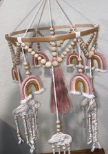 Boho Rainbow Cloud Baby Mobile Wood Bead Nursery Decor