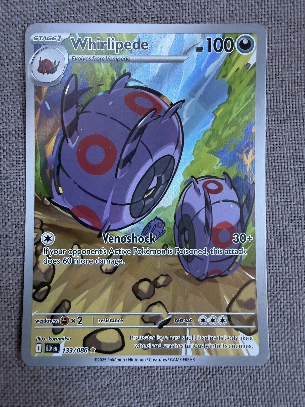 Pokemon TCG Whirlipede 133/086 Illustration Rare Holo SV Black Bolt English NM/M