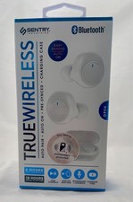 Sentry TRUEWIRELESS Bluetooth Earbuds Auto Pair Controls White Charging Case