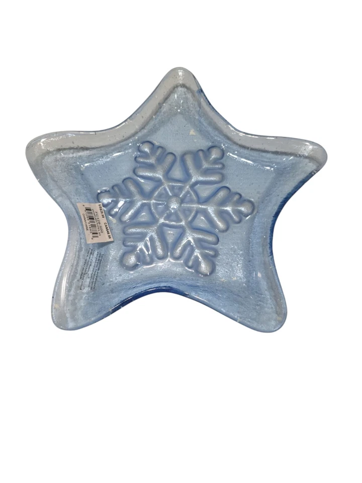 3 Star Shaped Snowflake Blue Glass Christmas Winter Plates 10½"x9". See Photos.  - Image 4 of 4