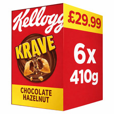 6x Kellogg's Krave Chocolate Avellana Desayuno Cereal 410g Paquete de 6
