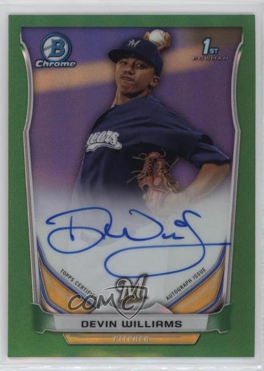 2014 Bowman Chrome Prospect Green Refractor 44/75 Devin Williams Auto 8b5