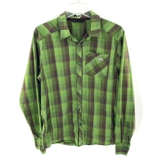 Arc'teryx Long Sleeve Button Up Shirt Green Brown Plaid Outdoor Casual Mens Sz M