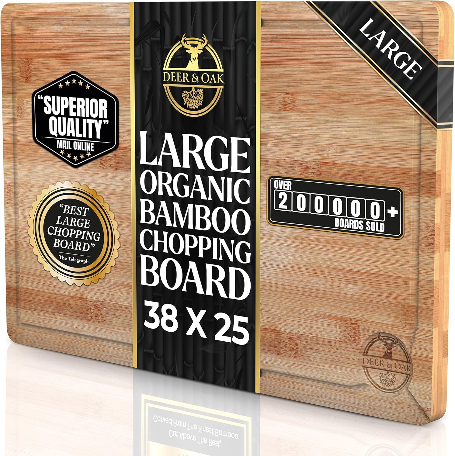 Deer & Oak Large Cutting Board, Wooden Bamboo Chopping Board 38x25x2cm,...
