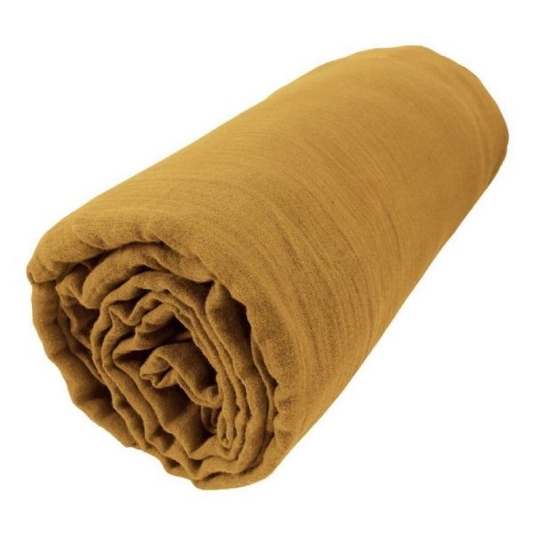 Drap housse 90x190 cm en gaze de coton Gaïa Safran lit 1 personne