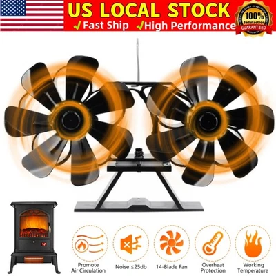ZISTEL New Wood Stove Fan 14Blade Eco Fireplace Fan for Wood Burning Stove Heat Powered