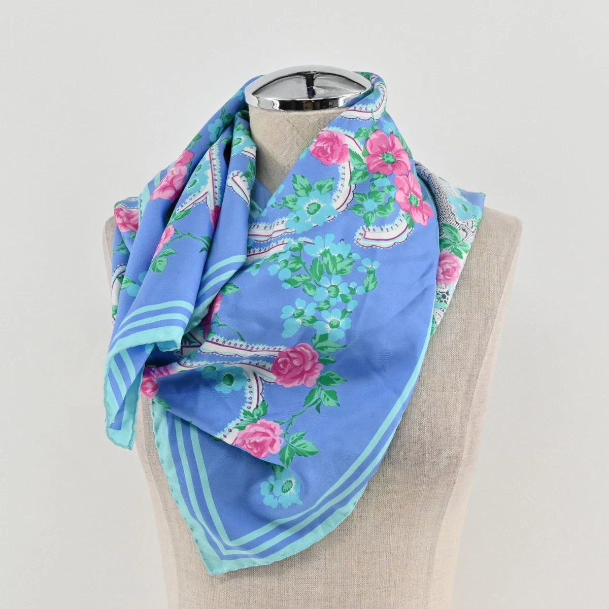 Foulard Carré Emanuel Ungaro – Pois Noir, Blanc Et Rose – Polyester, Bandana