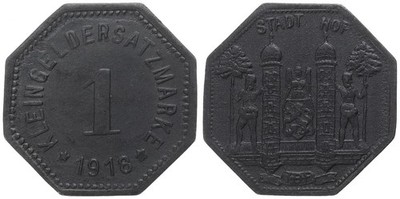 Germany - City Hof 1 Penny 1918 - Emergency Currency Change