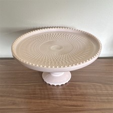 Vintage Jeannette Glass shell pink milk glass cake stand