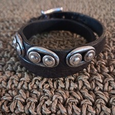 Uno De 50 Black Leather And Silver Plate Brac...