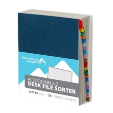 Blue Summit Expanding Desk File Sorter Organizer, Alphabetical File Organizer...